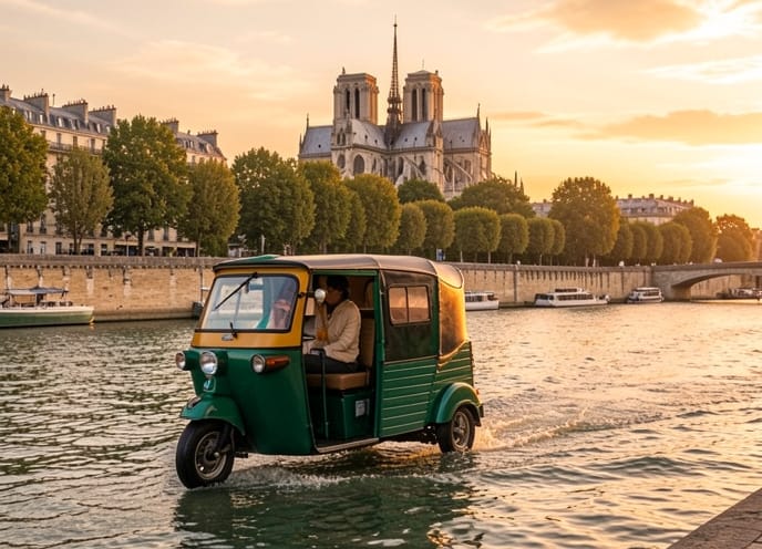 Vélo-taxi sur les quais de Seine